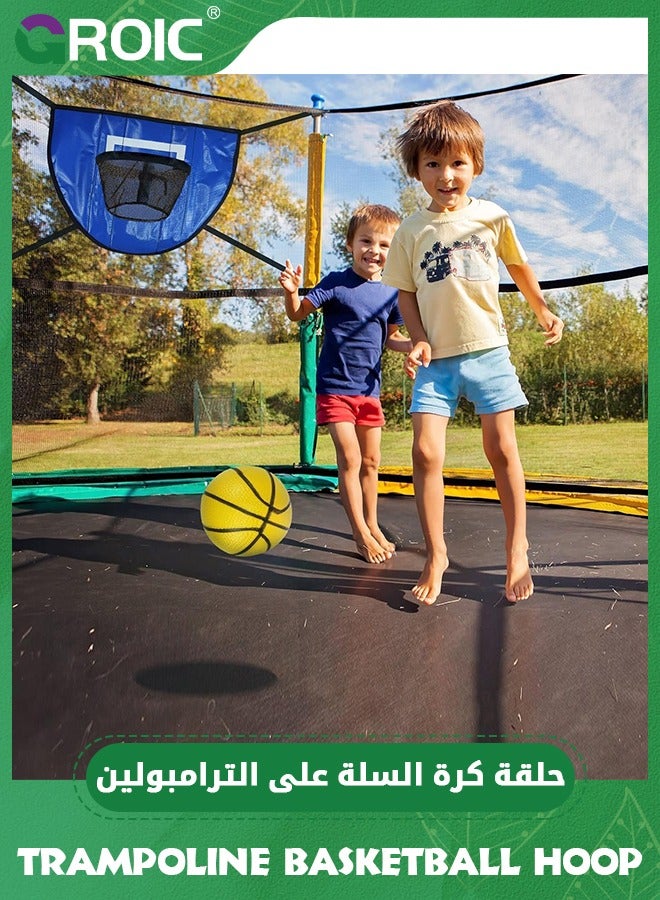 Trampoline Basketball Hoop, Trampolines Basketball Game for Dunking Trampoline Basketball Attachment with 1 Mini Basketballs and 1 Pump, Trampoline Accessory for Kids Indoor Outdoor