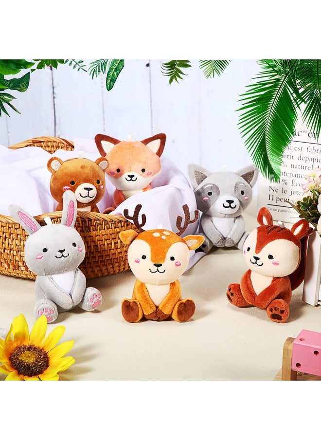 6 Pcs Mini Woodland Animals Plush Toys Bulk 4 Inch Cute Plush Bear Rabbit Squirrel Raccoon Stuffed Keychain For Baby Shower Birthday Party Supplies Table Centerpiece Decors(Regular Style)