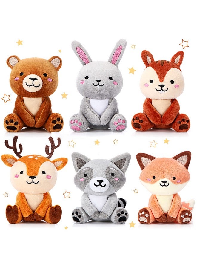 6 Pcs Mini Woodland Animals Plush Toys Bulk 4 Inch Cute Plush Bear Rabbit Squirrel Raccoon Stuffed Keychain For Baby Shower Birthday Party Supplies Table Centerpiece Decors(Regular Style)