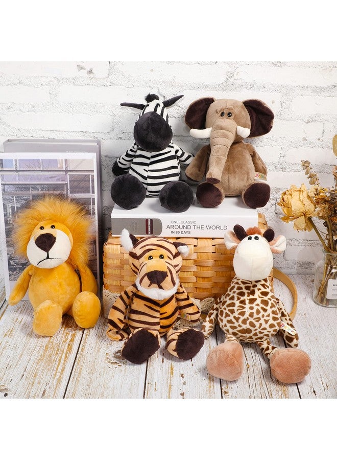5 Pieces Safari Stuffed Animals Toy Set Includes Lions Tigers Elephants Zebras And Giraffes 11.8 Inch Wild Animals Soft Realistic Jungle Animals Toys For Boys, Girls, Adults