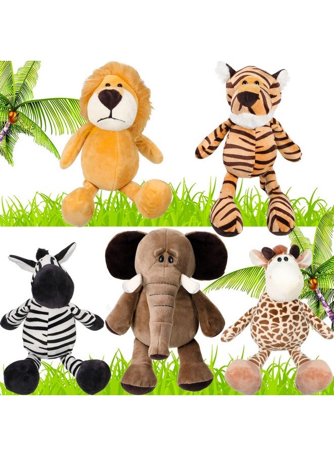 5 Pieces Safari Stuffed Animals Toy Set Includes Lions Tigers Elephants Zebras And Giraffes 11.8 Inch Wild Animals Soft Realistic Jungle Animals Toys For Boys, Girls, Adults