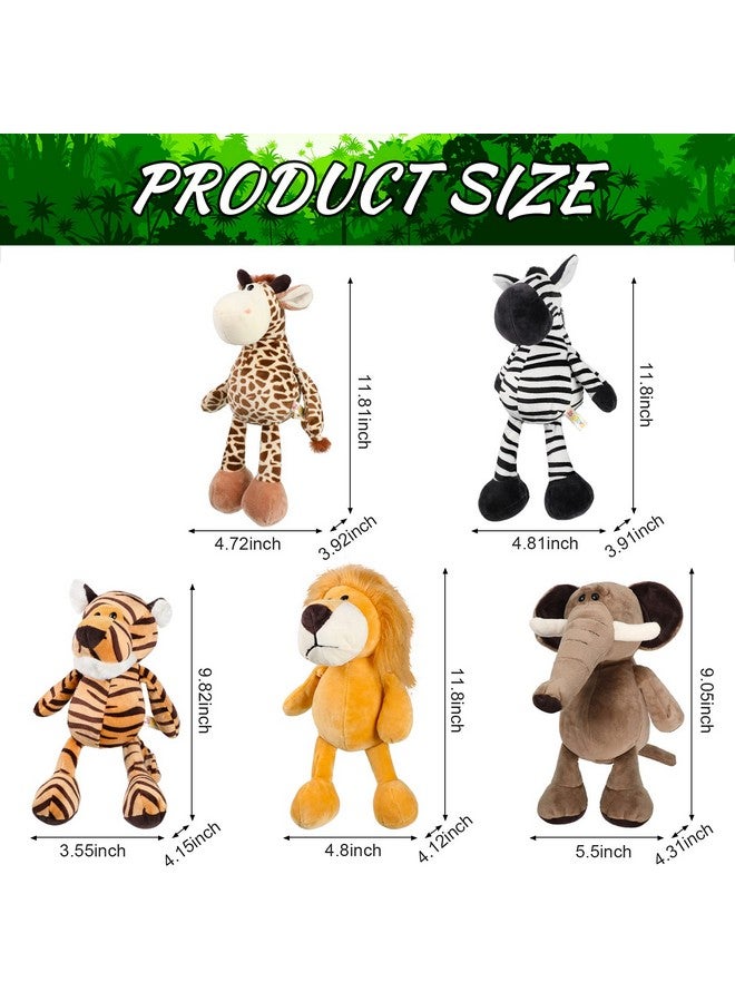 5 Pieces Safari Stuffed Animals Toy Set Includes Lions Tigers Elephants Zebras And Giraffes 11.8 Inch Wild Animals Soft Realistic Jungle Animals Toys For Boys, Girls, Adults