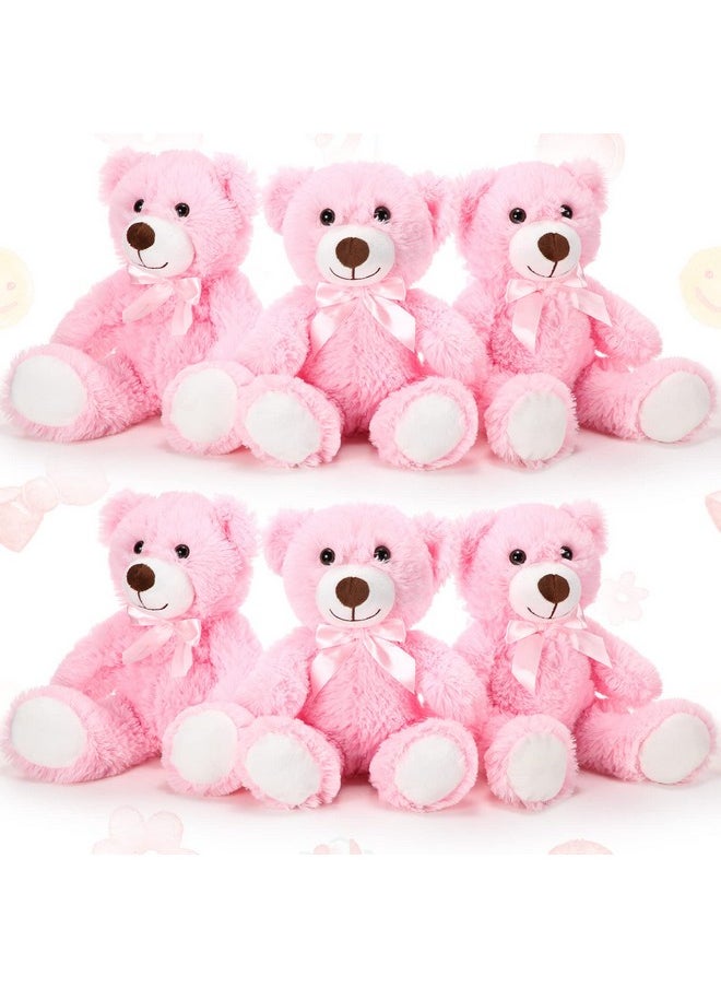 6 Pieces Christmas Bear Stuffed Animal Plush Xmas Baby Shower Bear Toys Soft Cute Bear Dolls Santa Sleeping And Playing Toys Decorations(Pink)