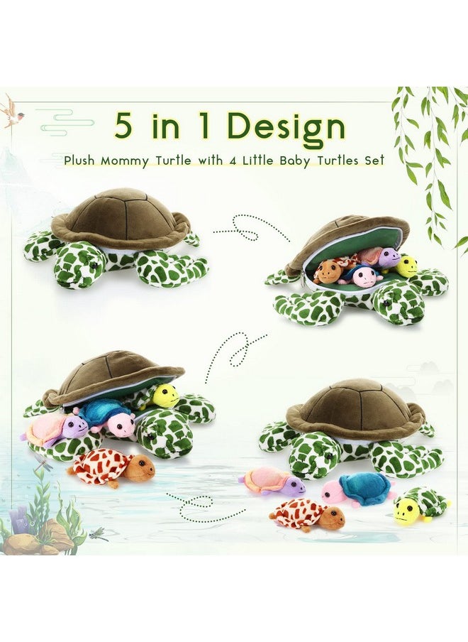 5 Pieces Plush Turtle Set 12 Inch Stuffed Sea Turtle Mom With 4 Little Plush Turtles Soft Plush Stuffed Animal Toys Tortoise Hugging For Birthday Party Favors Easter, Christmas (Vivid Style)