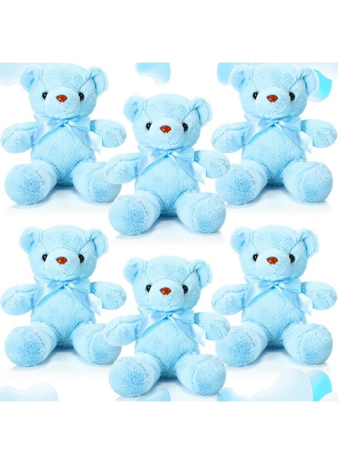 6 Pieces Bear Bulk Stuffed Animal Baby Shower Bear Plush Toys Soft Cute Bear Easter Graduation Gifts Sleeping And Playing Decorations (Blue)