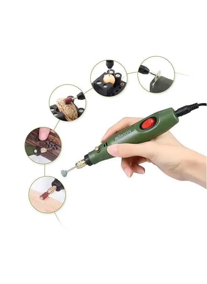 12V Multi-functional Mini Electric Grinder Set Electric Drill  Rotary Tool Kit for Milling Polishing Engraving Green 0.233kg