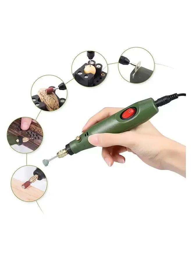 12V Multi-functional Mini Electric Grinder Set Electric Drill  Rotary Tool Kit for Milling Polishing Engraving Green 0.233kg