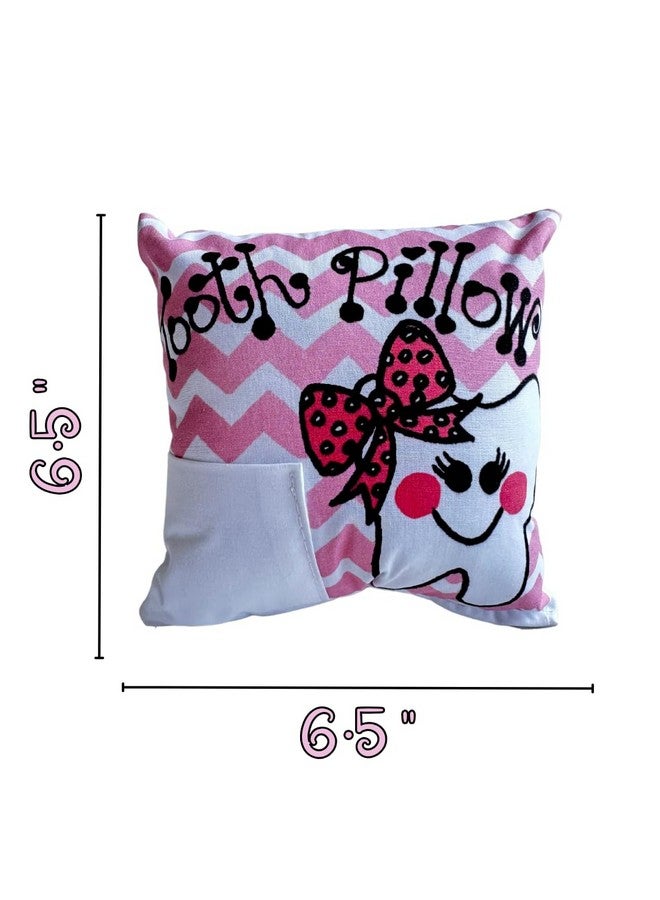 Tooth Fairy Pillow With Tooth Fairy Dust And Poem Tooth With Bow On Chevron Print (Pink)