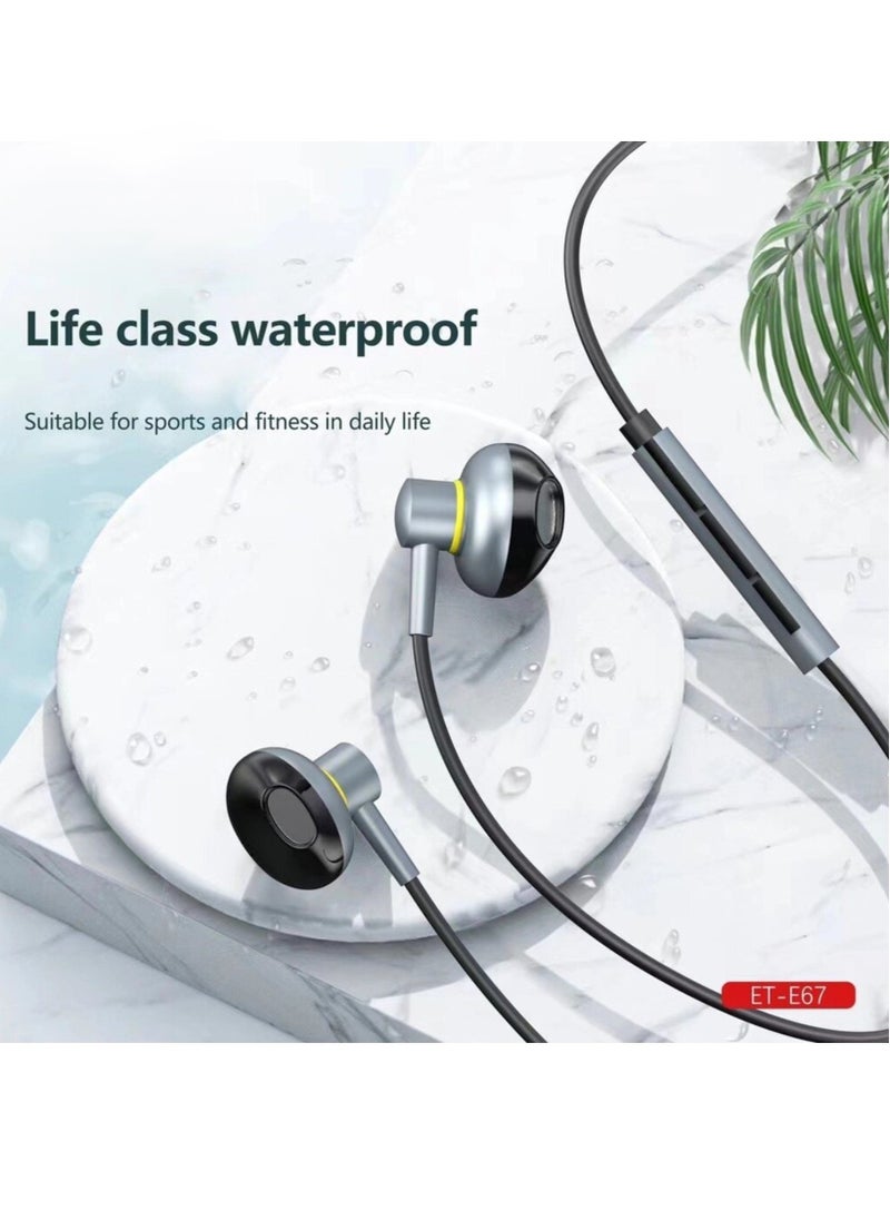 NEW ET-E67 Lightning Metal Wired Stereo Earphone - High-Quality Sound u0026 Sleek Gray Design