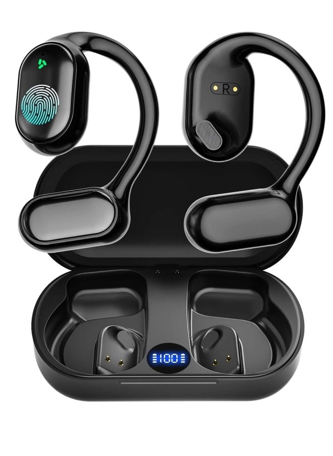 Wireless Earbuds Bluetooth Earphones, with Wireless Charging Case, Bone-conduction Over-Ear Headphones with Earhooks, Built in Noise Cancellation Mic, IP5 Waterproof for Sports Running