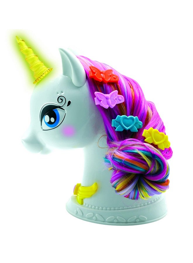 - Interactive Unicorn Hair Styling Head, Long And Silky Hair, Interactive, Magic Music And Accessories, For Kids 3+, White/Pink - Shuni