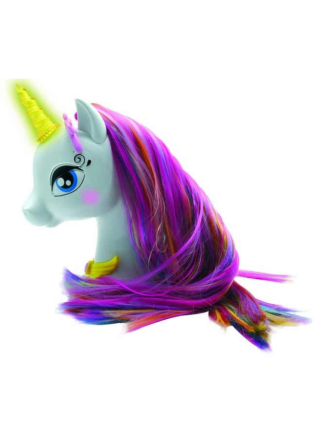 - Interactive Unicorn Hair Styling Head, Long And Silky Hair, Interactive, Magic Music And Accessories, For Kids 3+, White/Pink - Shuni