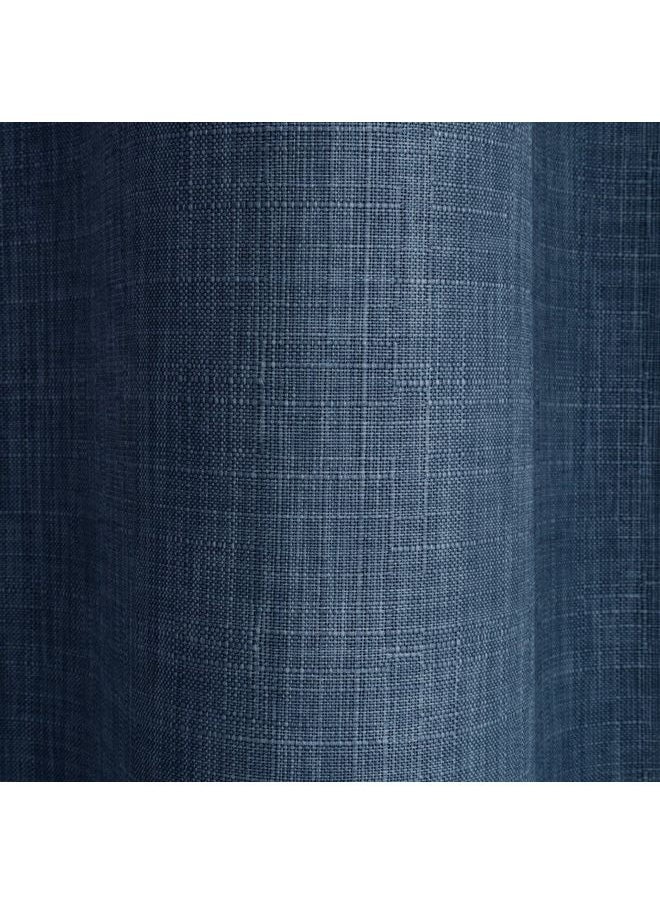 Set of 2 Thermal Insulated Linen Look Eyelet Blackout Lined Curtains for Bedroom and Living Room Navy 90 x 90inch