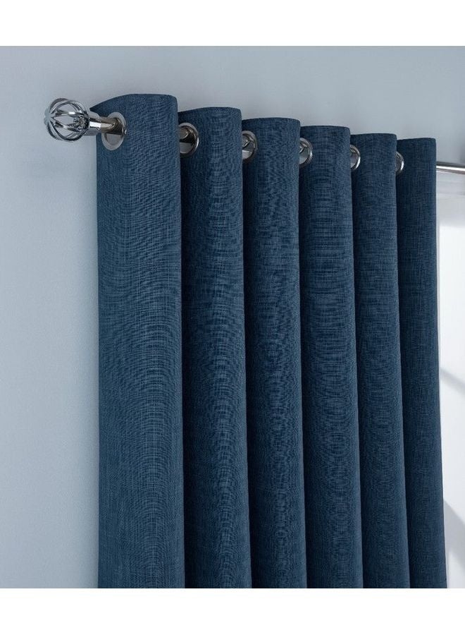 Set of 2 Thermal Insulated Linen Look Eyelet Blackout Lined Curtains for Bedroom and Living Room Navy 90 x 90inch