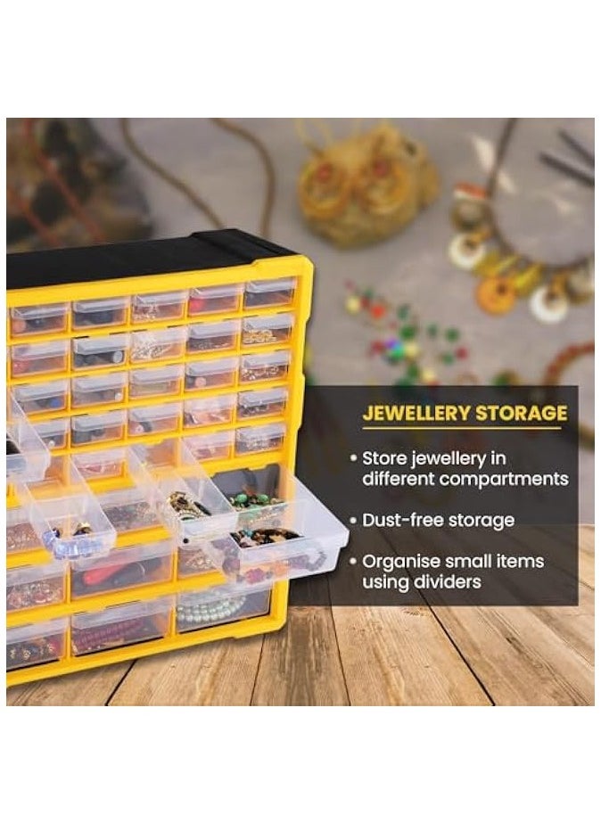 Plastics Component Organizer | Small Part Organiser | Jewellry Storage, Pharmacy Storage, Medicine Storage, Nuts, Screws and Bolts Storage | Multiple Drawers - 39 Drawers with Dividers