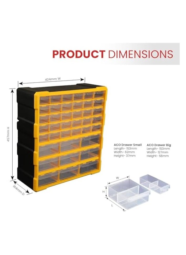 Plastics Component Organizer | Small Part Organiser | Jewellry Storage, Pharmacy Storage, Medicine Storage, Nuts, Screws and Bolts Storage | Multiple Drawers - 39 Drawers with Dividers