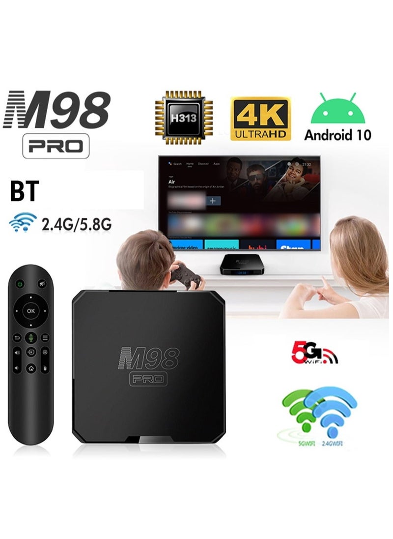 New M98 PRO Android TV Box, Android 10 Support 4K HDR Smart Streaming Media Player(16GB)