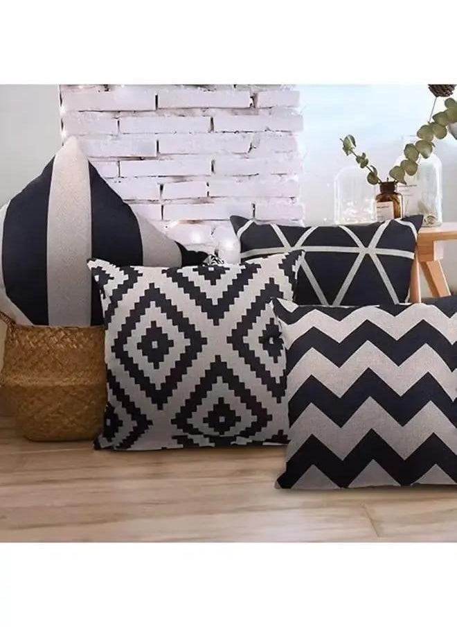 4-Piece Decorative Geometric Design Sofa Pillow Set ‎ flax 45x 45 cm Black/Beige