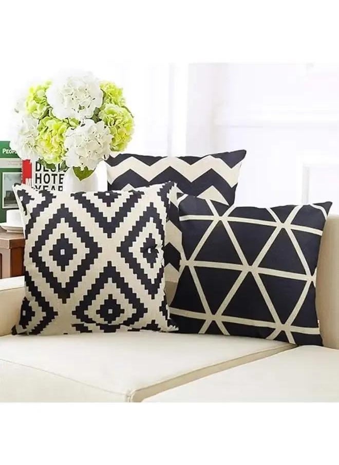 4-Piece Decorative Geometric Design Sofa Pillow Set ‎ flax 45x 45 cm Black/Beige