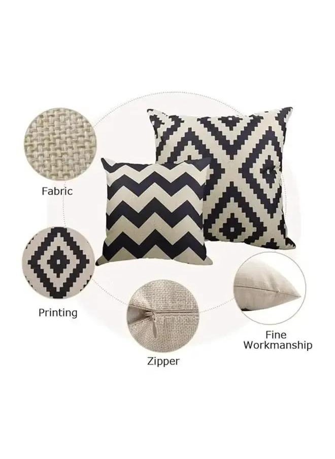 4-Piece Decorative Geometric Design Sofa Pillow Set ‎ flax 45x 45 cm Black/Beige