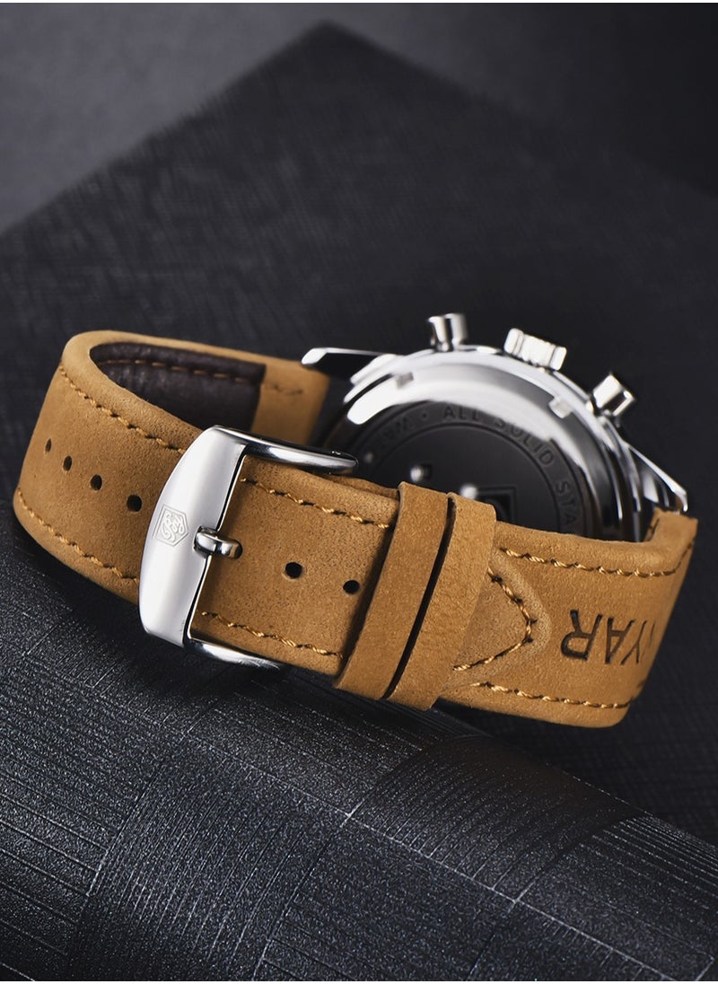 Luxury Men's Quartz Watches, Analog Watches, Stainless Steel Metal Frame Waterproof, Brown Leather Strap Fashion Casual Finger, Needle Luminous BY5188