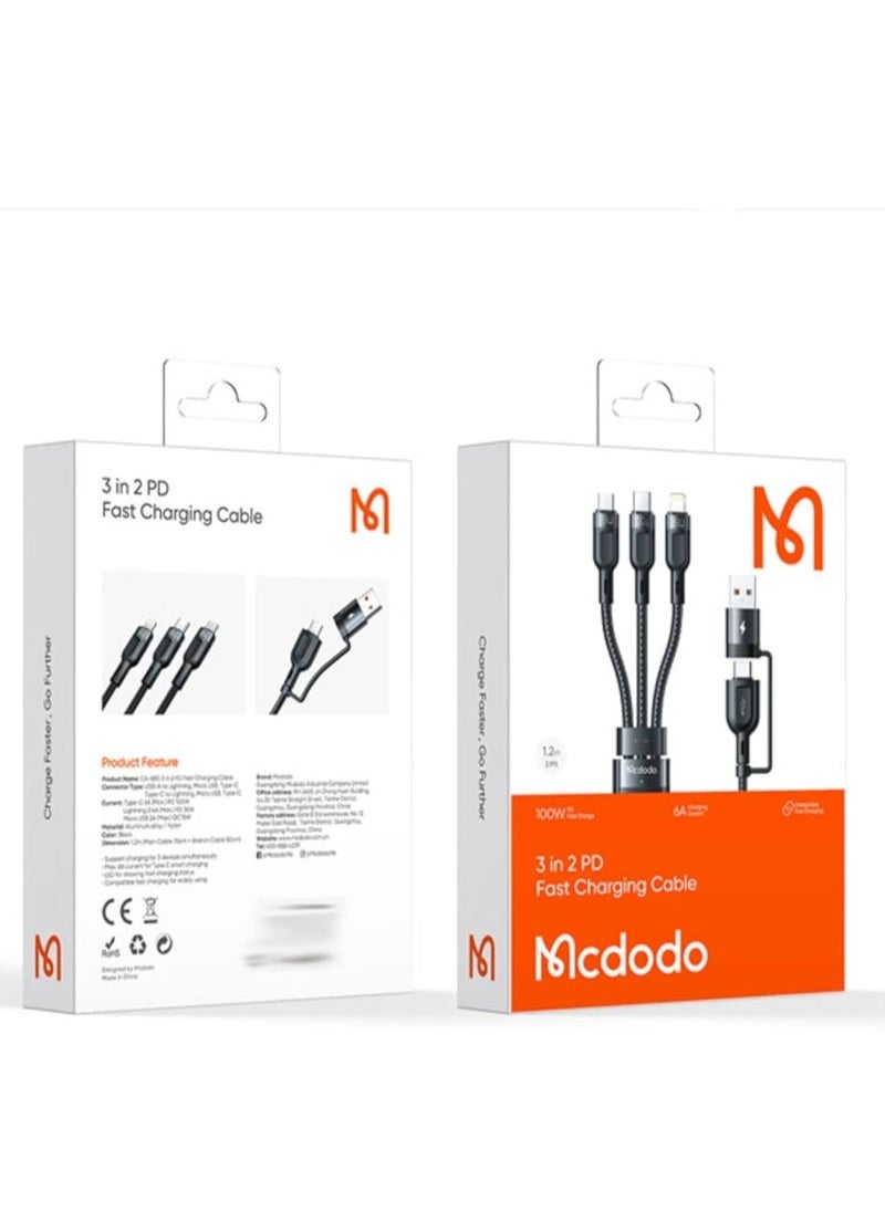 Mcdodo 2 In 3 Fast Charging 100w Power Drive PD Cable For Laptop Tablet Mobile 1.2m CA-8800