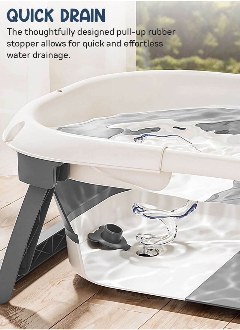 Collapsible Baby Bath Tub for Kids with Temperature Sensing Display Anti Slip Base Drainer Foldable Kids Bathtub for Baby 0 to 3 Years Grey