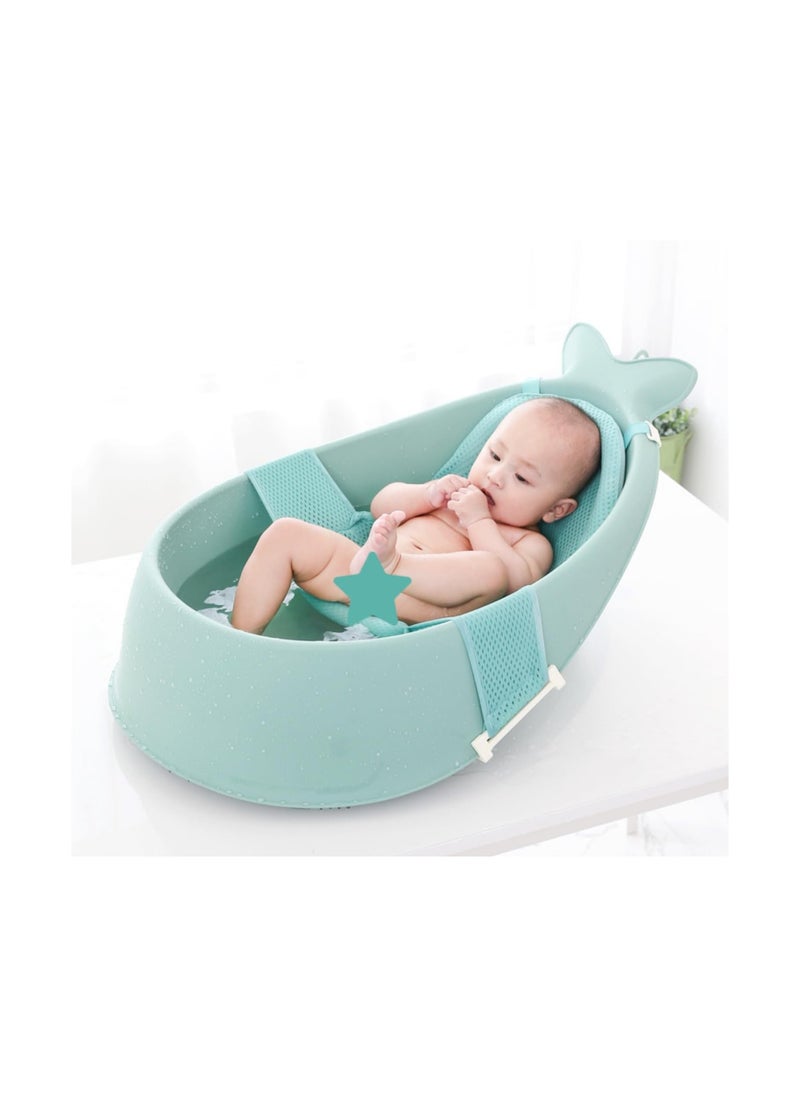 Baby Bath Tub with Bathmat Cushion, Whale Baby Bathtub with Drain Hole, Shower Basin with Non-Slip for Baby Boy Girl