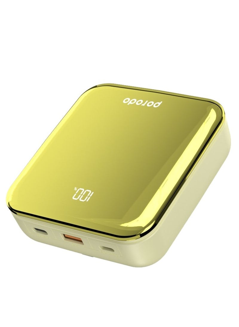 Compact Power Bank 20000mAh with Out Cable USB-A Type-C and Lightning - Gold