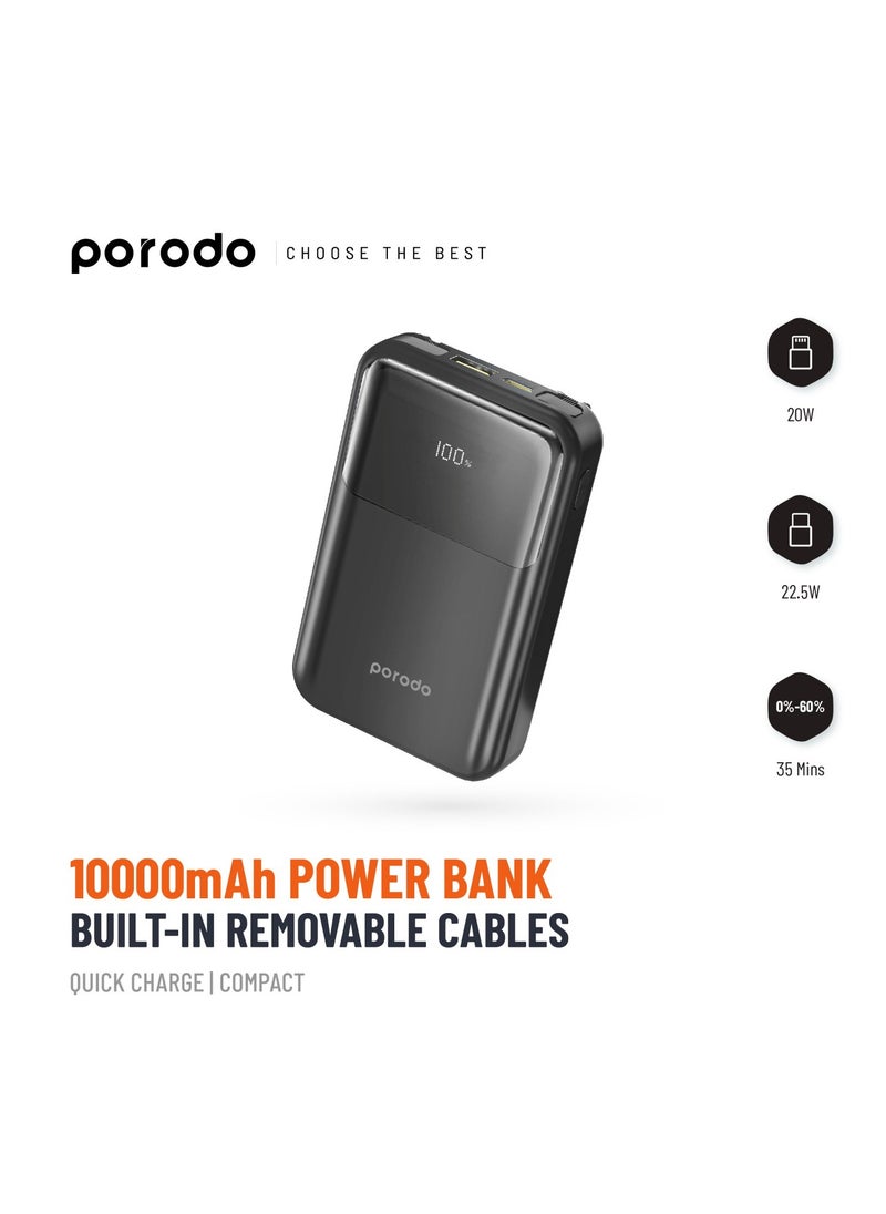 10000 mAh 18W Powerbank with Type C and Lightning Cable - Black