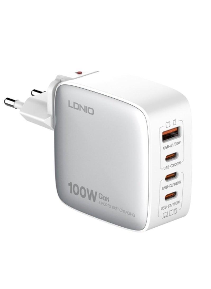 LDNIO Q408 100W GaN Charger PD Small Usb C Mutil Device Quick Charge EU US UK Plug Charger GaN with USB C  white