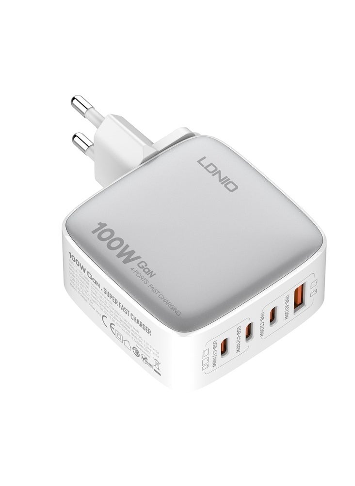 LDNIO Q408 100W GaN Charger PD Small Usb C Mutil Device Quick Charge EU US UK Plug Charger GaN with USB C  white