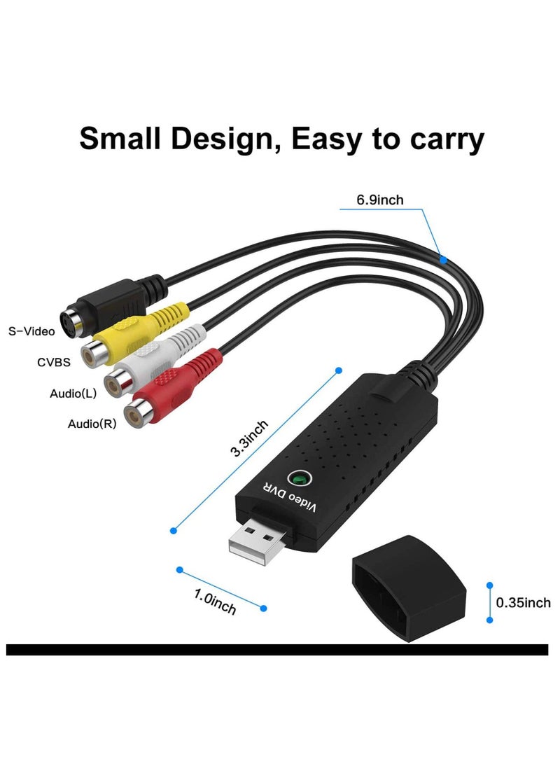 Video Capture Card USB 2.0 Audio Device Old VHS Mini DV Hi8 DVD VCR To Digital Converter for Mac PC Support Windows 2000/10/8/7/Vista/XP/Android