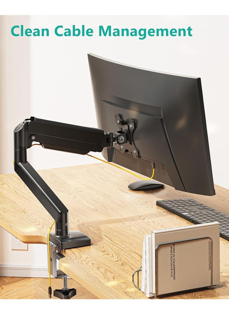 Single Monitor Mount, Gas Spring Monitor Arm for 17-34 inch Screens, Adjustable Computer Monitor Stand up to 26.4lbs, with Clamp and Grommet Base, Mounting Holes 75 and 100mm Black