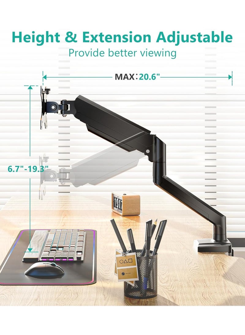 Single Monitor Mount, Gas Spring Monitor Arm for 17-34 inch Screens, Adjustable Computer Monitor Stand up to 26.4lbs, with Clamp and Grommet Base, Mounting Holes 75 and 100mm Black