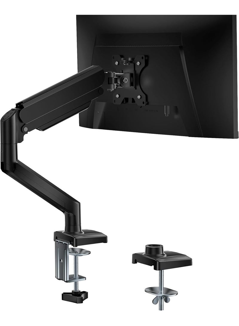 Single Monitor Mount, Gas Spring Monitor Arm for 17-34 inch Screens, Adjustable Computer Monitor Stand up to 26.4lbs, with Clamp and Grommet Base, Mounting Holes 75 and 100mm Black