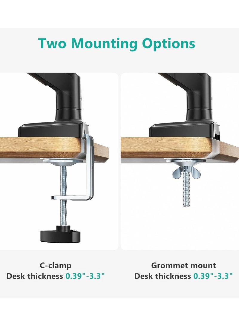 Single Monitor Mount, Gas Spring Monitor Arm for 17-34 inch Screens, Adjustable Computer Monitor Stand up to 26.4lbs, with Clamp and Grommet Base, Mounting Holes 75 and 100mm Black