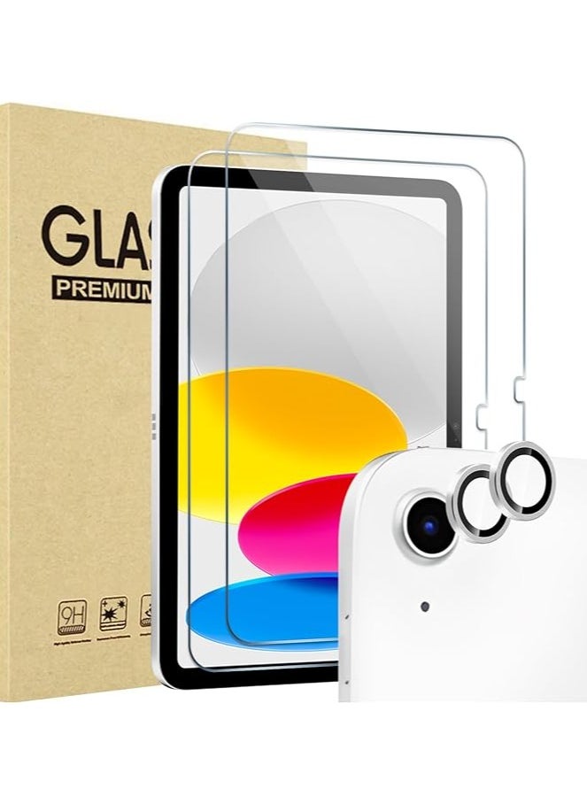 2 Pack Screen Protector for iPad 10th Generation + 2 Pack Camera Lens Protector Matching iPad Colors, Tempered Glass Film for iPad 10 10.9 2022 -Silver