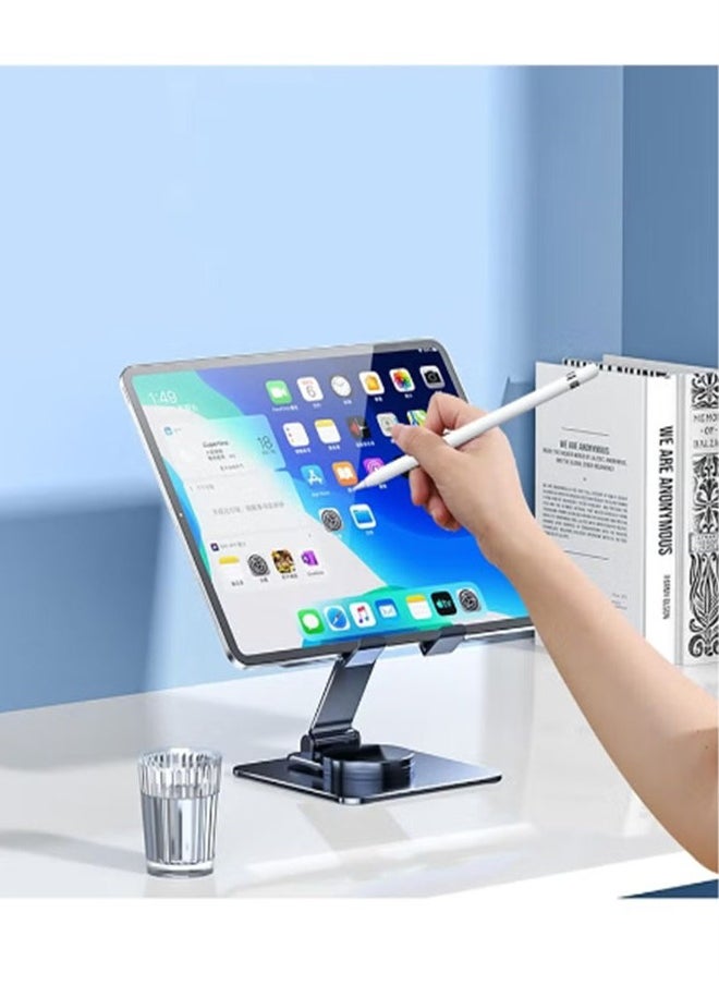 Aluminum iPad Stand  Swivel Tablet Stand for iPad with 360 Rotating Base, Foldable Adjustable Holder for Drawing, Compatible with iPad Pro/Air/Mini and More