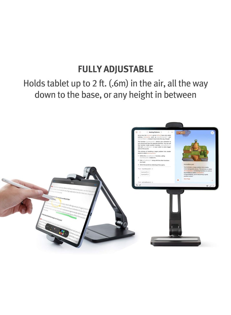 iPad / Pro/Tablets Adjustable Arm with Weighted Base and Surface Clamp Attachments Mounting iPad, Matte Black, 12-2021