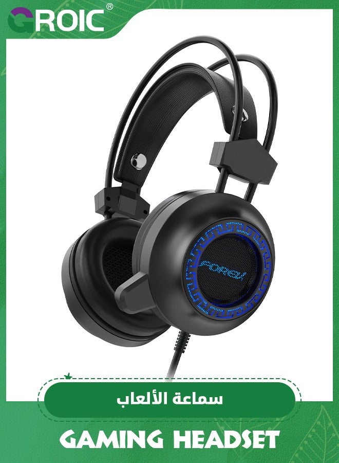 Gaming Headset with Microphone, Compatible with PS4 PS5 Xbox One PC Laptop, Over-Ear Headphones with LED RGB Light, Noise Canceling Mic, 7.1 Stereo Surround Sound