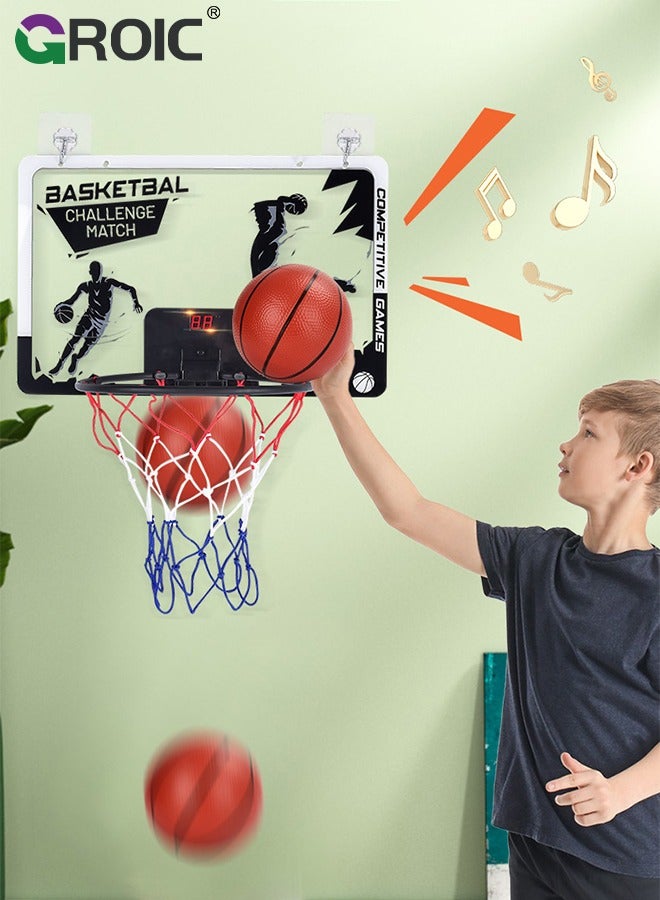 Mini Basketball Hoop with LED Light Electronic Scoreboard, 15.7