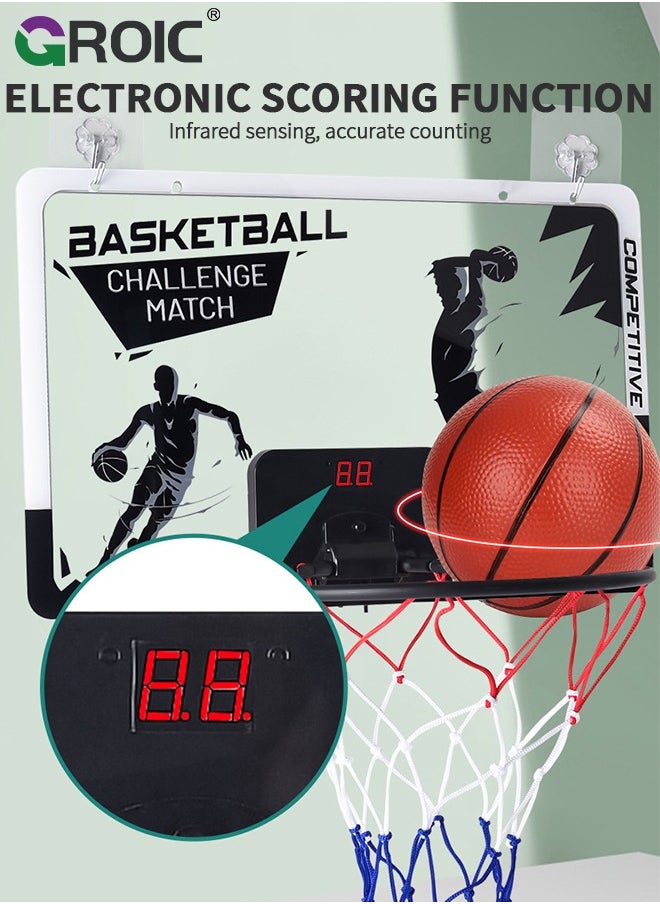 Mini Basketball Hoop with LED Light Electronic Scoreboard, 15.7