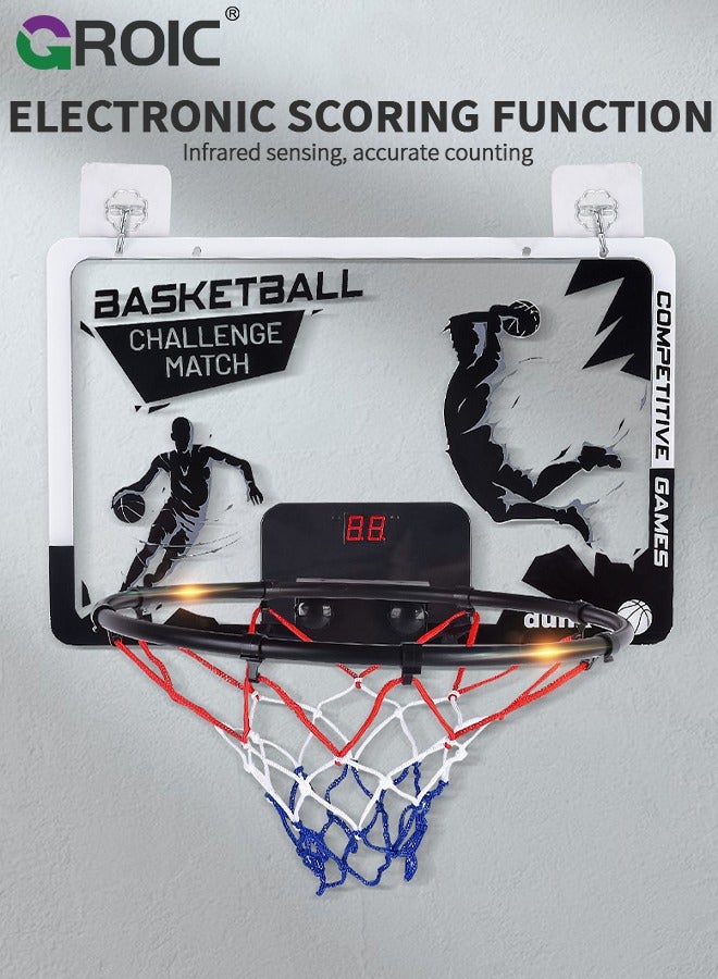 Mini Basketball Hoop with LED Light Electronic Scoreboard, 15.7