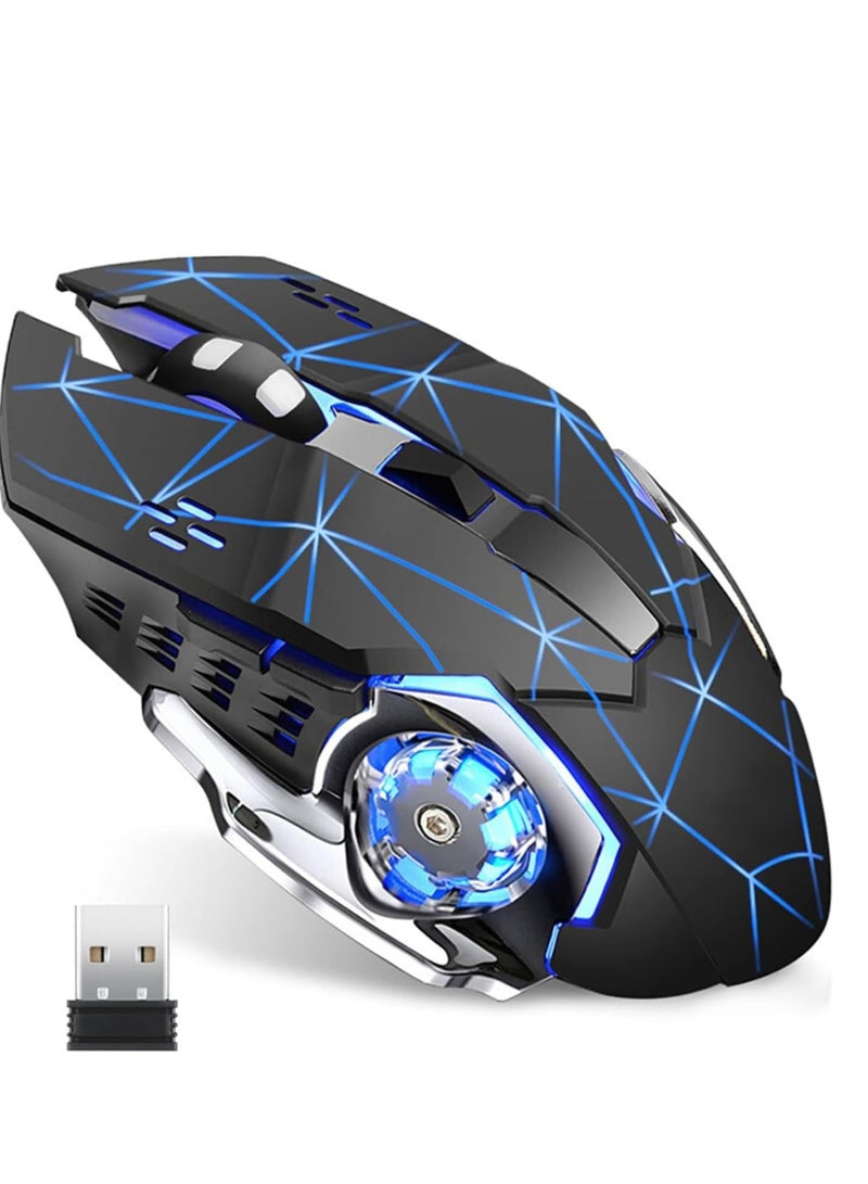 Wireless Gaming Mouse,Rgb Dual Mode (Bluetooth 5.1 Usb) 2.4ghz Rechargeable Silent Mice 1600 Dpi Wireless Gaming Mouse With 6 Buttons 25hrs for Windows/Mac, Rechargeable(Black Blue)