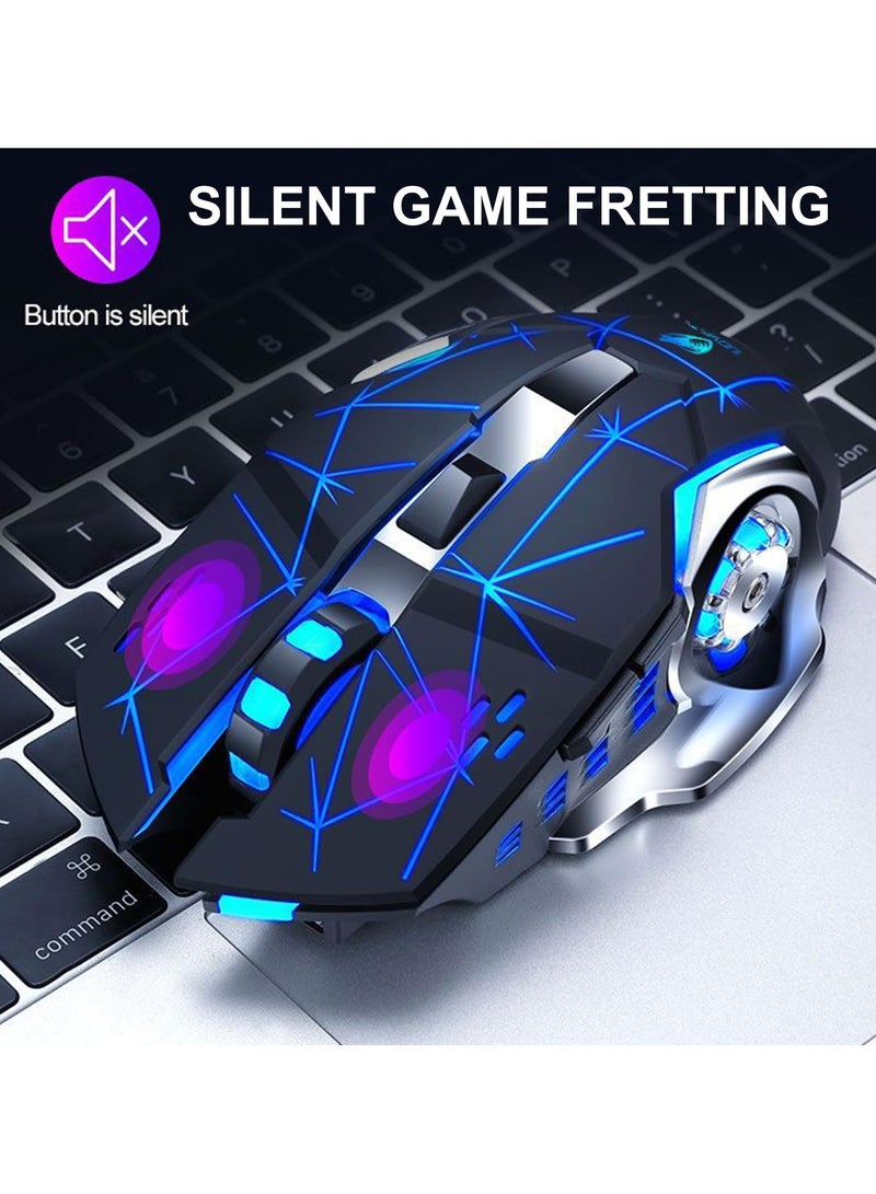 Wireless Gaming Mouse,Rgb Dual Mode (Bluetooth 5.1 Usb) 2.4ghz Rechargeable Silent Mice 1600 Dpi Wireless Gaming Mouse With 6 Buttons 25hrs for Windows/Mac, Rechargeable(Black Blue)