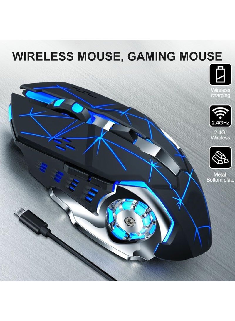 Wireless Gaming Mouse,Rgb Dual Mode (Bluetooth 5.1 Usb) 2.4ghz Rechargeable Silent Mice 1600 Dpi Wireless Gaming Mouse With 6 Buttons 25hrs for Windows/Mac, Rechargeable(Black Blue)