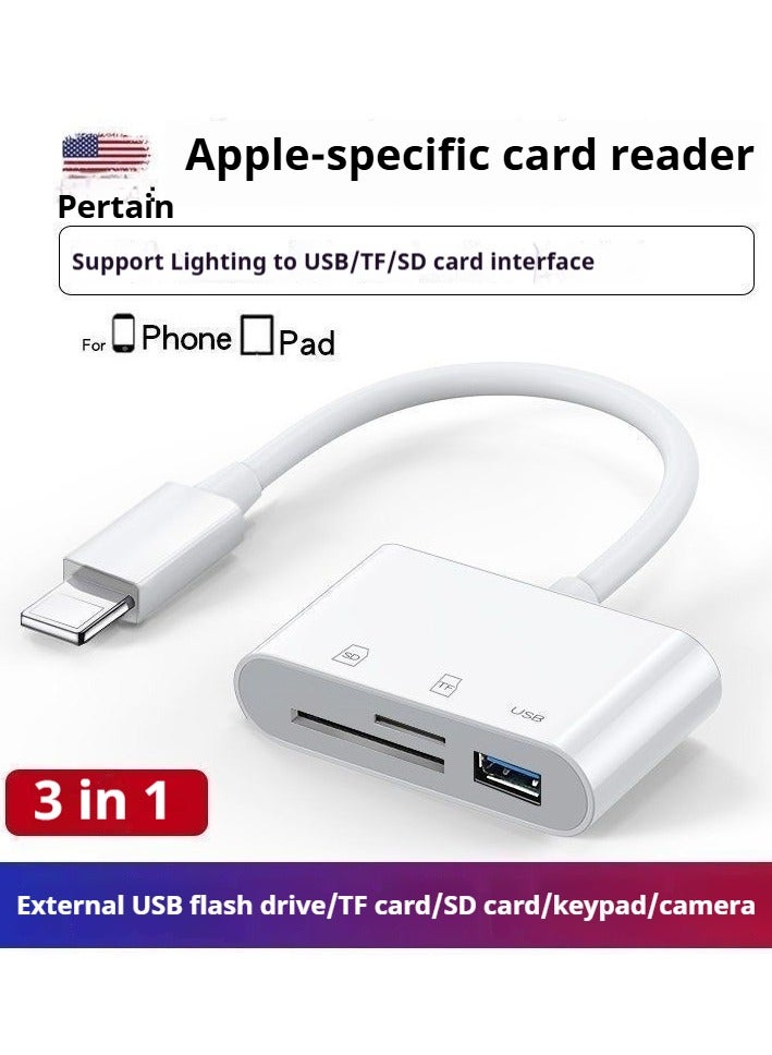 SD Card Reader for iPhone iPad, Portable USB Camera Adapter 3-in-1 USB Female OTG Adapter Compatible with SD/TF Cards