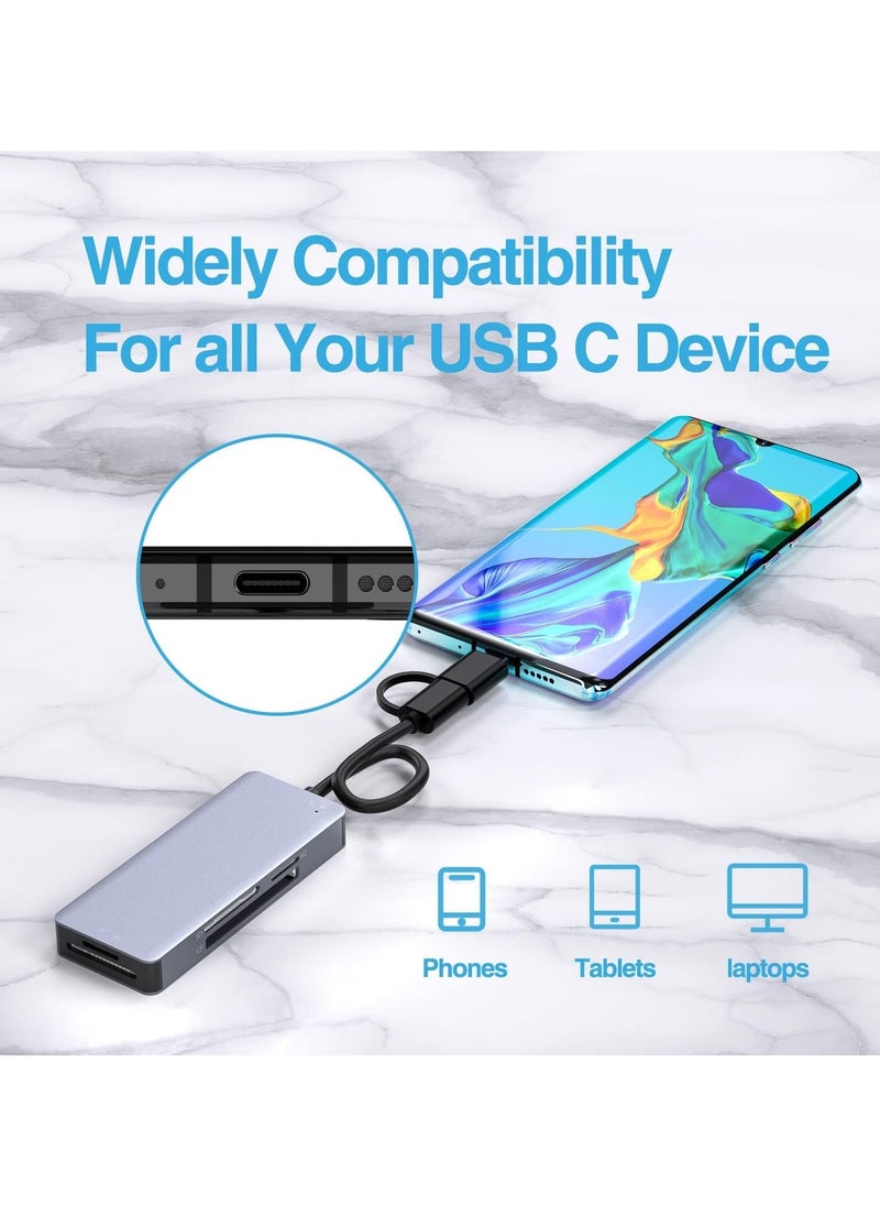 USB C USB3.0 SD Card Reader, 5in1 Multi Card Reader for SD/TF/CF/Micro SD/MS/M2, Drive Free for iPhone 15 pro max/Windows/Mac/Linux/Android (USB3.0 and Type-C)