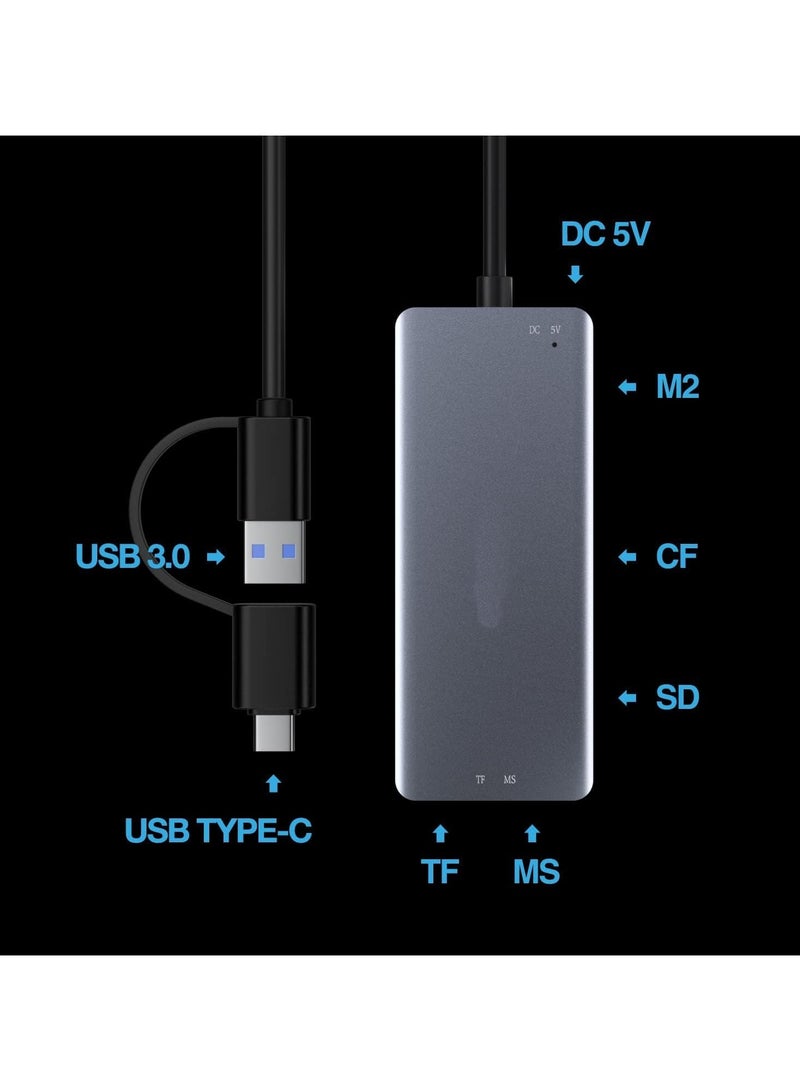 USB C USB3.0 SD Card Reader, 5in1 Multi Card Reader for SD/TF/CF/Micro SD/MS/M2, Drive Free for iPhone 15 pro max/Windows/Mac/Linux/Android (USB3.0 and Type-C)